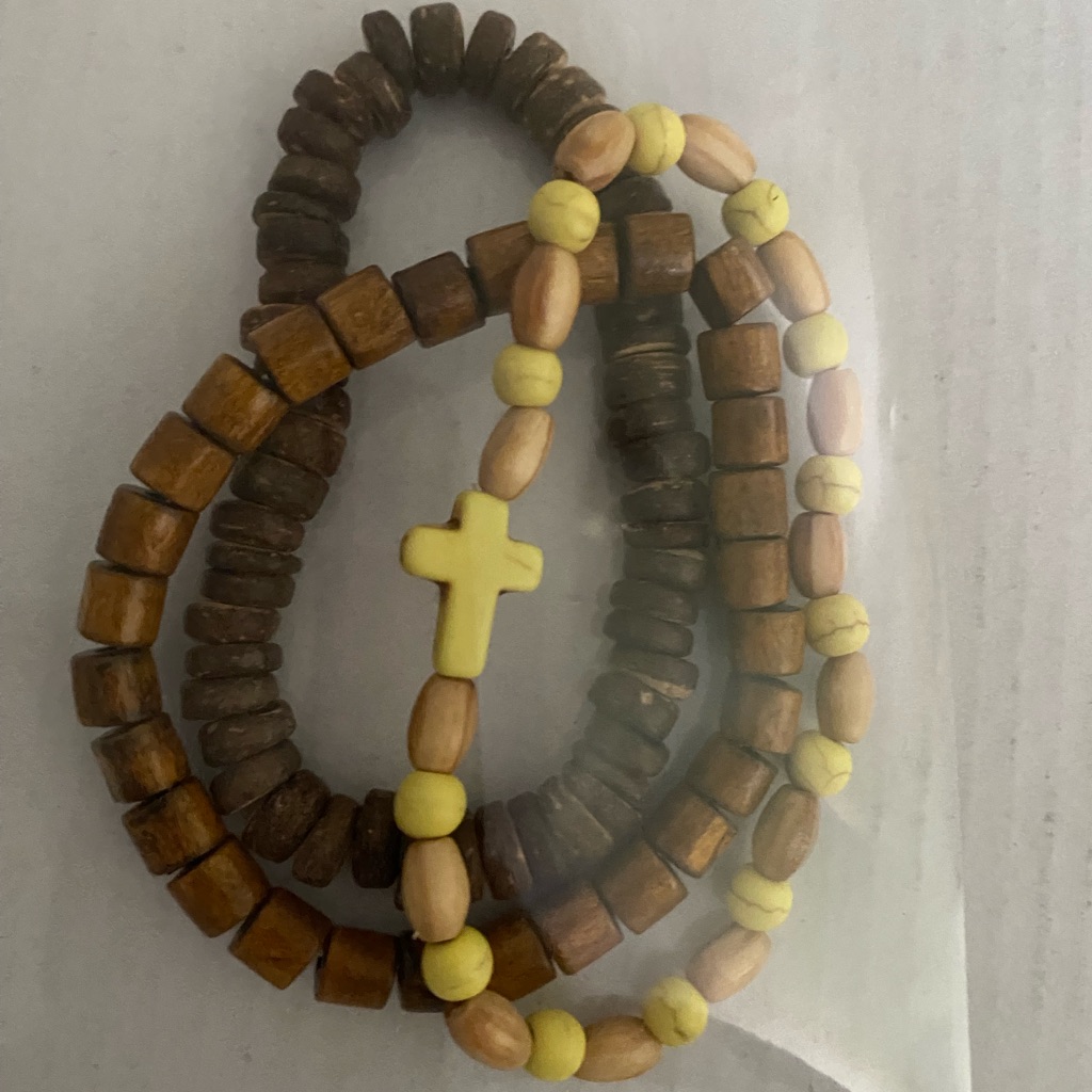 Wooden Beaded Bracelet Set With Yellow Accents